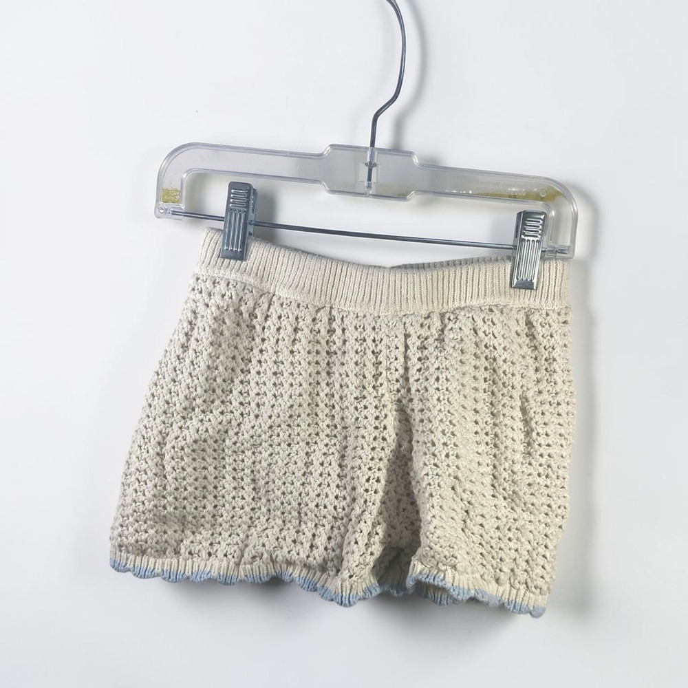 Zara Kids Cream Crochet Knit Shorts Blue Scalloped Trim Size 6-7 Years